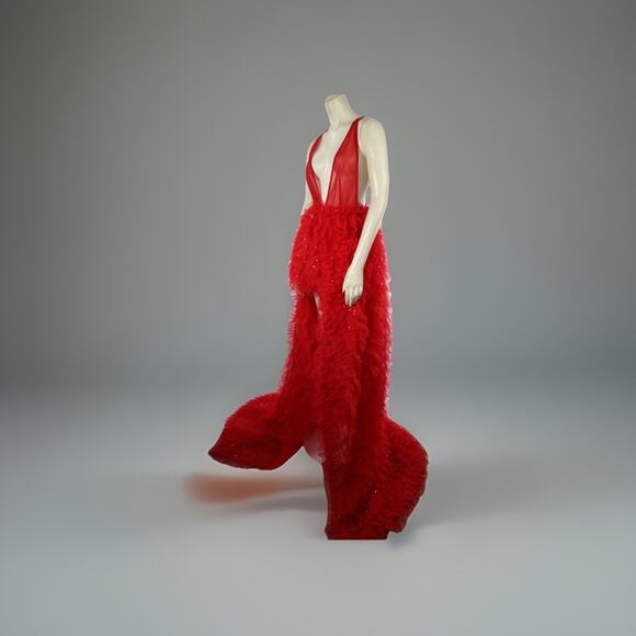 BRONX & BANCO Red Lace Maxi Dress Sleeveless Gown Size 2 Formal Evening - Picture 1 of 16